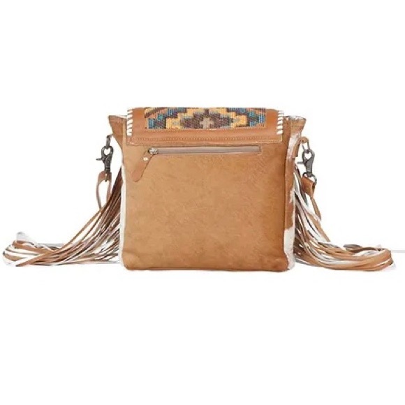 MYRA BAG Boho Southwestern Leather Fringe Hairon Hide Crossbody Bag - Picture 6 of 7